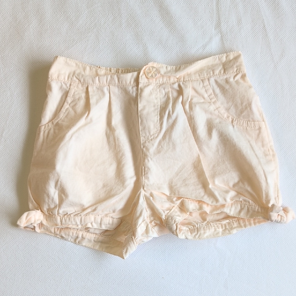 pastel peach pleated cotton bubble shorts with bows 3T toddler girls